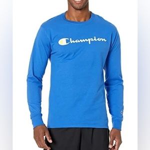 Champion Men's Royal Blue Classic Long Sleeve Tee, Screen Print Script